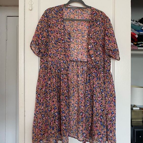 Pink Babydoll Sheer Short sleeve Button Up Size Large - Picture 10 of 10